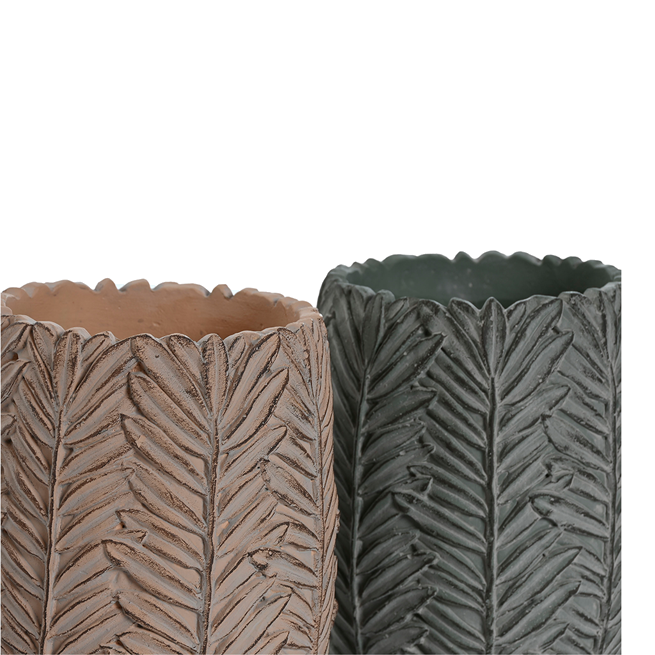 Macetero cemento hojas