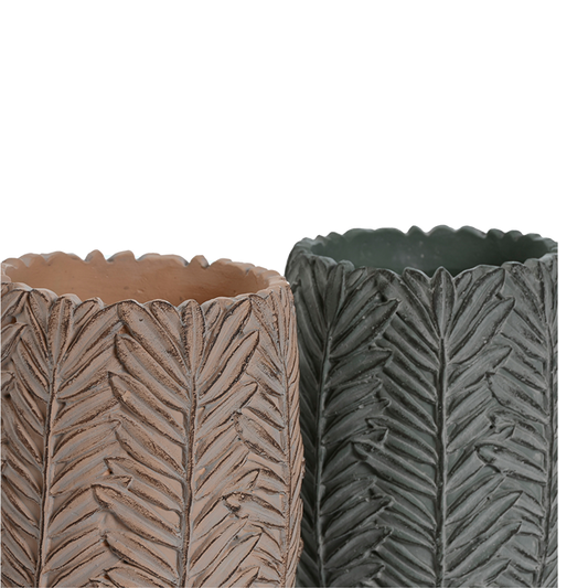 Jarrón cemento hojas